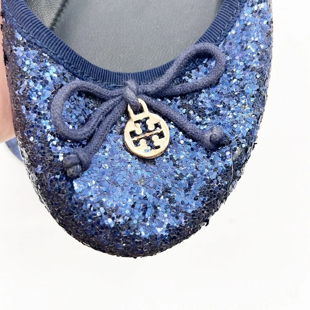 Tory Burch Chelsea Glitter Ballet Flats Navy Blue Size 8.5
